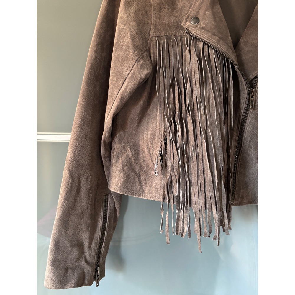 BLANKNYC High Altitude Gray Suede Fringe Moto Cowboy Cowgirl Crop Jacket Large - Picture 3 of 14